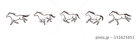 走る馬の動きを表現した連続ポーズの線画セット 走る馬の動きを表現した連続ポーズの線画セット 131625851