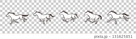 A set of continuous line drawings of a running horse A set of continuous line drawings of a running horse 131625851