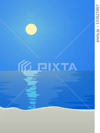 夜の海に光る月、ムーンロードの背景ベクターイラスト A4縦 夜の海に光る月、ムーンロードの背景ベクターイラスト A4縦 131625867