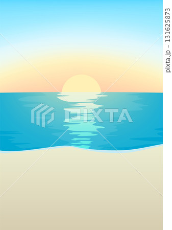砂浜と青い海に昇る朝日と海に映るサンロードの風景ベクターイラスト　A4縦 131625873