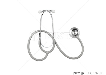 Silver chest piece stethoscope on white background, isolated, PNG 131626108