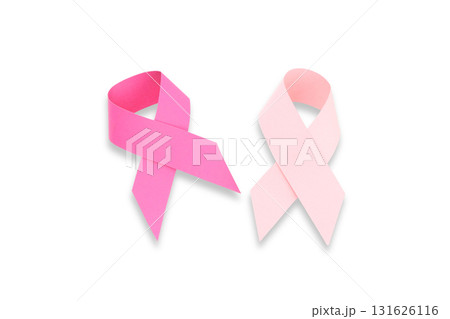 Pink ribbons for breast cancer awareness, isolated, PNG 131626116