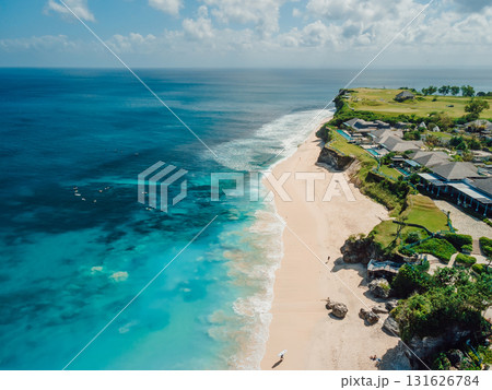 Paradise coastline in Bali with blue ocean. Dreamland beach. Aerial view Paradise coastline in Bali with blue ocean. Dreamland beach. Aerial view 131626784
