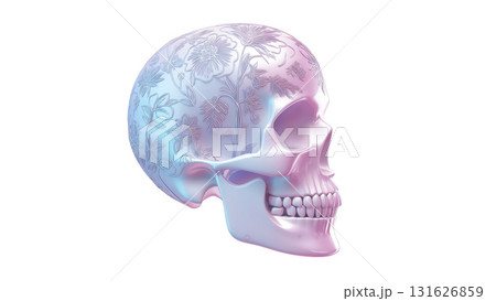 Floral skull symbolizes Day of the Dead, created with AI, PNG 131626859