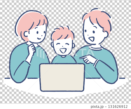 Family A having fun in front of the computer 131626912