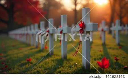 A Canadian flag on a cross in a field, symbolizing honor and remembrance for veterans on Remembrance Day A Canadian flag on a cross in a field, symbolizing honor and remembrance for veterans on Remembrance Day 131628158