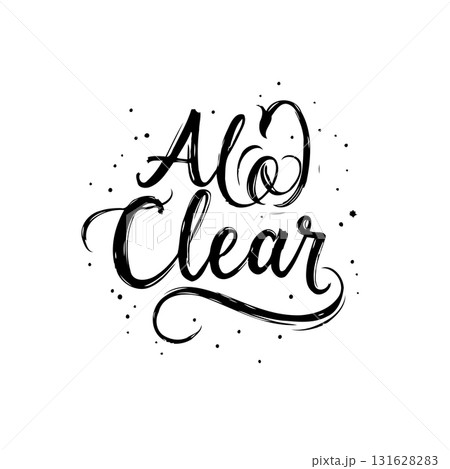 Stylish 'All Clear' lettering design with decorative dots on a clean backdrop Stylish 'All Clear' lettering design with decorative dots on a clean backdrop 131628283