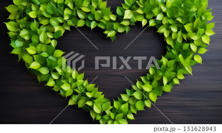 Heart made of green leaves, symbolizing eco-friendly environment and sustainable living on earth 131628943