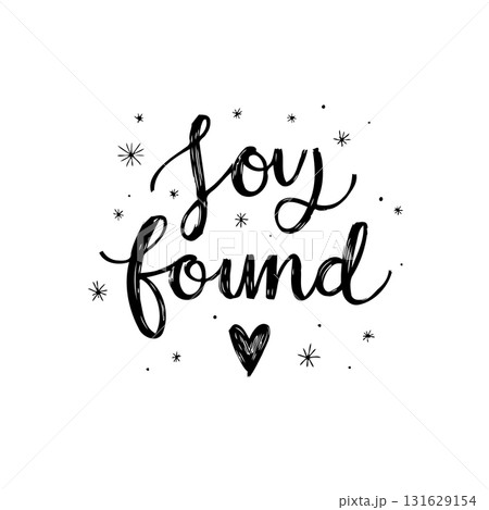 Joy found handwritten lettering design with heart illustration and star ornaments 131629154