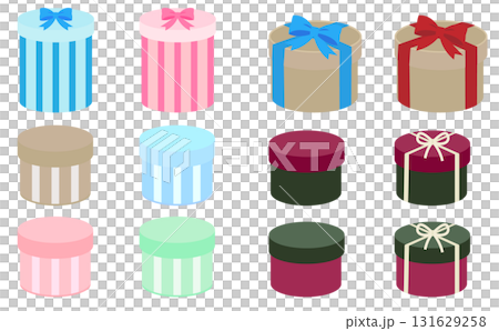 Illustration set of circular gift boxes in various colors 131629258