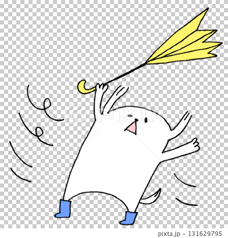 強風にあおられる犬 131629795