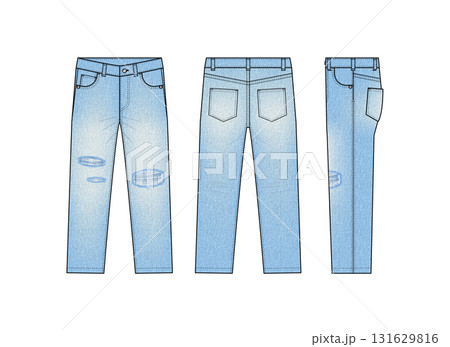 ダーメージデニム・ビンテージジーンズ ベクターテンプレートイラスト ダーメージデニム・ビンテージジーンズ ベクターテンプレートイラスト 131629816
