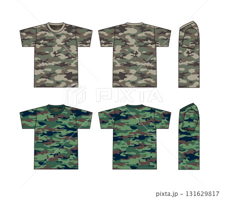 迷彩柄・カモフラージュ・ミリタリー 半袖Tシャツイラスト 131629817