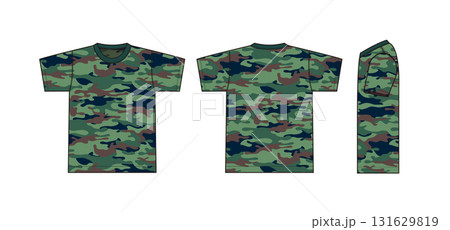 迷彩柄・カモフラージュ・ミリタリー 半袖Tシャツイラスト 131629819