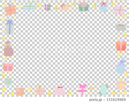 Illustration frame of golden stars and gifts 131629869