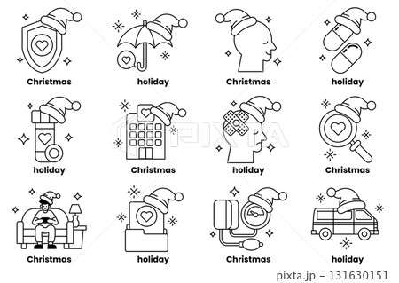 A set of 12 holiday-themed icons, including a man in a Santa hat 131630151