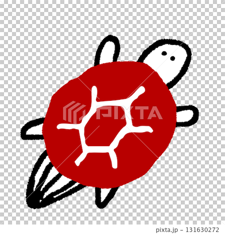 可愛的紅殼龜插圖。日式新年賀卡設計素材，可作為幸運符或長壽的象徵。 131630272