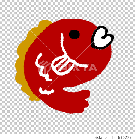 和風の赤い鯛イラスト｜めでたい縁起物として使える年賀状やお祝いデザイン向け素材 131630275