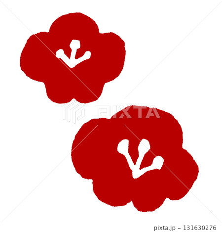 和風の赤い梅の花イラスト｜年賀状や春のデザインに使えるシンプルな梅の花素材 131630276