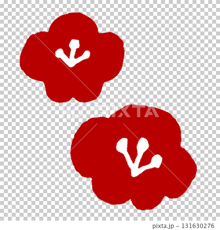 和風の赤い梅の花イラスト｜年賀状や春のデザインに使えるシンプルな梅の花素材 131630276