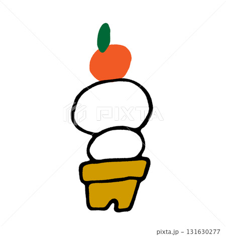 手描き風の鏡餅イラスト。日本の正月を象徴する伝統的な縁起物で、新年のお祝い、年賀状、文化紹介、装飾デ 131630277