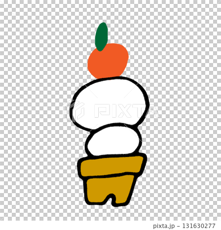 手描き風の鏡餅イラスト。日本の正月を象徴する伝統的な縁起物で、新年のお祝い、年賀状、文化紹介、装飾デ 131630277