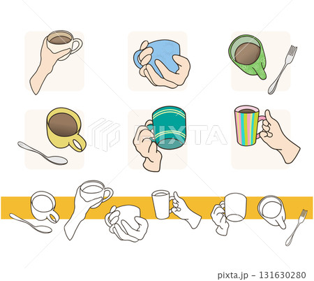 コーヒーカップとカップを持った手 131630280