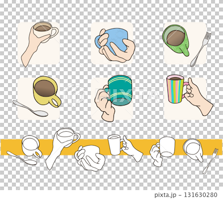 コーヒーカップとカップを持った手 131630280
