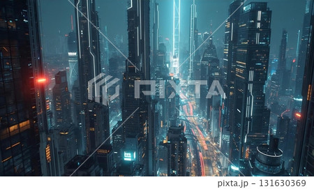 近未来都市の夜景 131630369