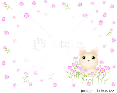 ピンクの花とネコのフレーム　C-1 131630422