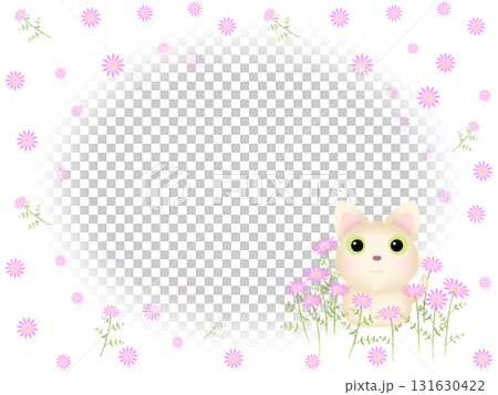 ピンクの花とネコのフレーム　C-1 131630422