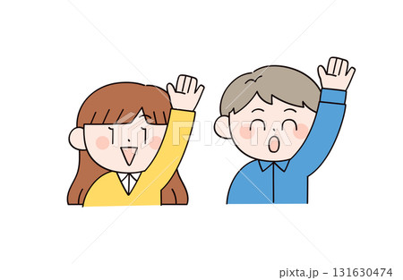 手をあげる男女2人のイラスト 131630474