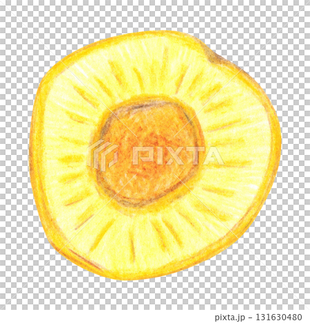 A ripe yellow plum, cut down the middle and pitted. Hand-drawn illustration with colored pencils, cartoonish. Design for stickers, scrapbooking, prints, menus. Fruit, juicy, natural, delicious, half A ripe yellow plum, cut down the middle and pitted. Hand-drawn illustration with colored pencils, cartoonish. Design for stickers, scrapbooking, prints, menus. Fruit, juicy, natural, delicious, half 131630480