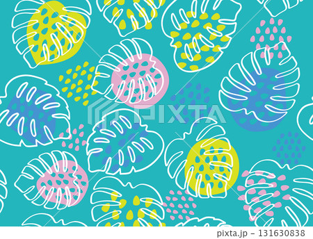 抽象的なモンステラ葉のカラフルなシームレスパターン ベクターアート 抽象的なモンステラ葉のカラフルなシームレスパターン ベクターアート 131630838