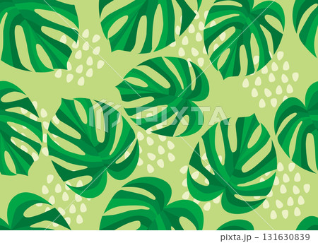 グリーン背景のトロピカルなモンステラ葉のシームレスパターン ベクターデータ グリーン背景のトロピカルなモンステラ葉のシームレスパターン ベクターデータ 131630839
