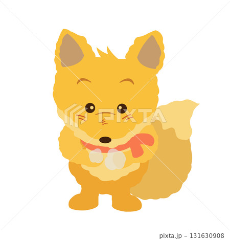 寒い冬、ぬいぐるみのキツネが息で手を温めているイラスト 131630908