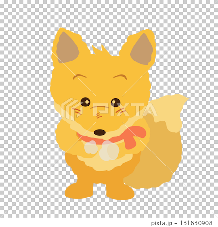 寒い冬、ぬいぐるみのキツネが息で手を温めているイラスト 131630908