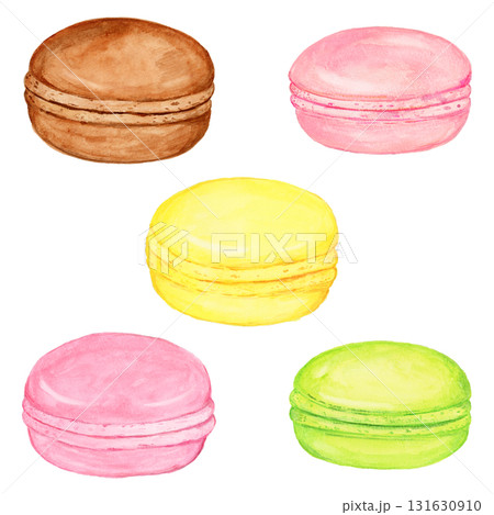 手描き水彩のかわいいカラフルなマカロンのセットイラスト 131630910