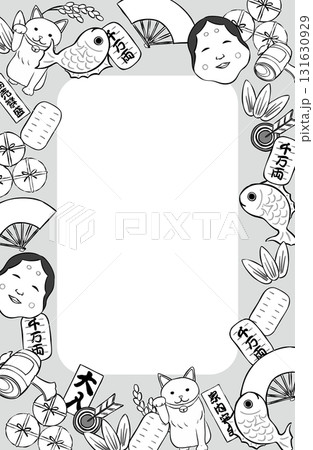 おめでたい素材の線画のフレーム 131630929