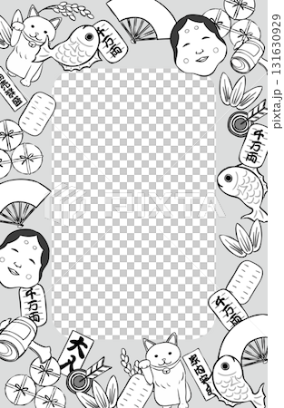 おめでたい素材の線画のフレーム 131630929