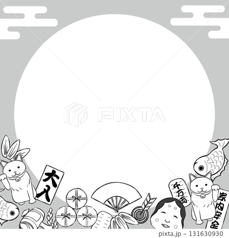 おめでたい素材の線画のフレーム 131630930