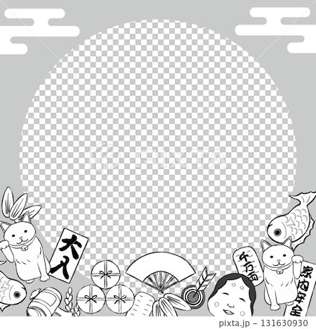 おめでたい素材の線画のフレーム 131630930