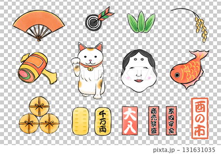 A set of hand-drawn auspicious materials 131631035