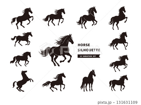 干支の午（うま）シルエットセット　年賀状やデザイン素材に使えるベクターイラスト 131631109