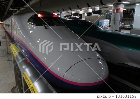 夜の東京駅のホームに並ぶ東北新幹線E2系とE5系 《東京》 夜の東京駅のホームに並ぶ東北新幹線E2系とE5系 《東京》 131631158