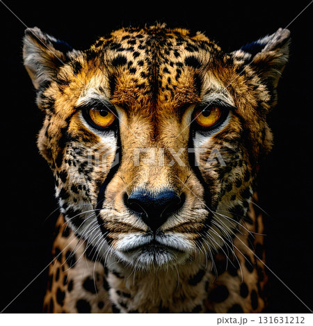 Cheetah face closeup with intense golden orange eyes Cheetah face closeup with intense golden orange eyes 131631212