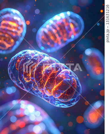 Cluster of mitochondria glowing with vibrant internal light 131631216