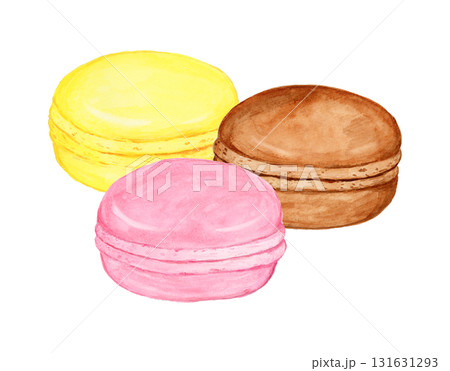 手描き水彩のかわいいカラフルなマカロンのイラスト 131631293