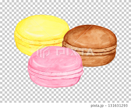 手描き水彩のかわいいカラフルなマカロンのイラスト 131631293