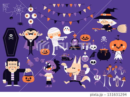 Flat Vector Halloween Party Cartoon Set 131631294